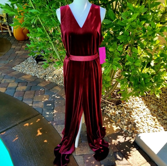 Betsey Johnson Pants - NWT Betsey Johnson Burgundy Velvet Jumpsuit